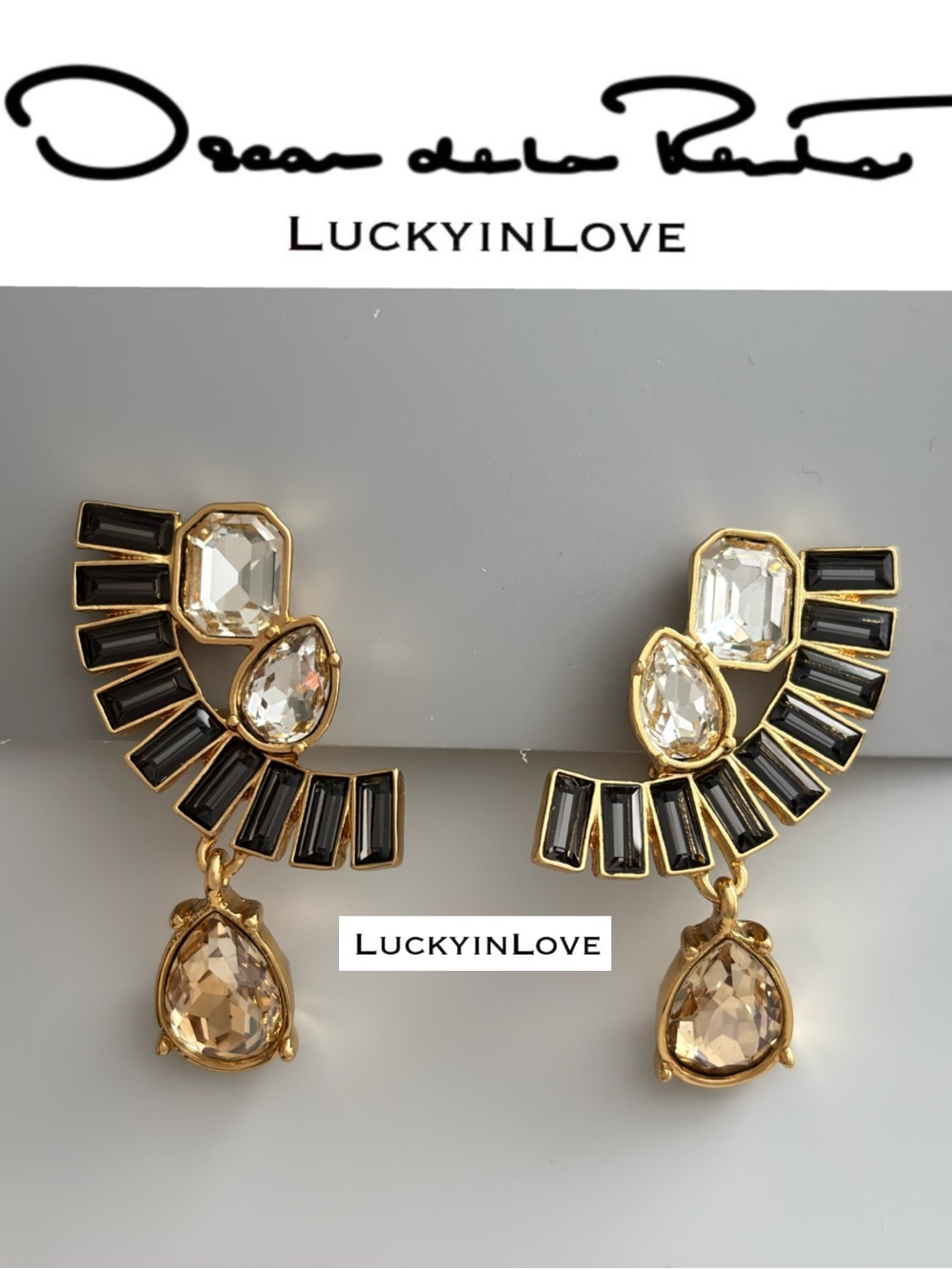 Oscar de la Renta • Fan Black Rhinestone Clip-On Earrings